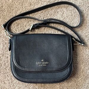 kate spade Black Pebbled Leather Crossbody with Gold Logo